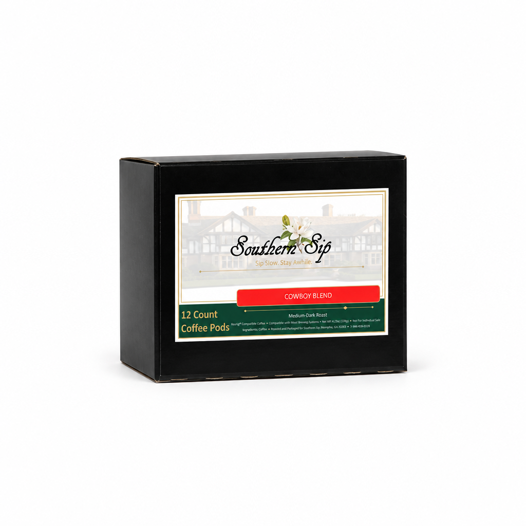 Cowboy Blend coffee box angled left